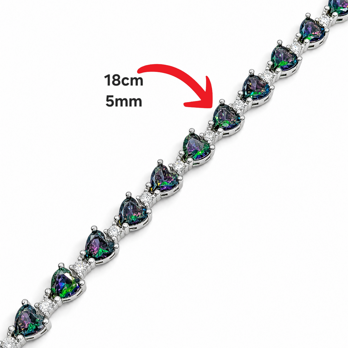 Pulsera Corazones Tornazol Topacio Mistico Plata Ley 925