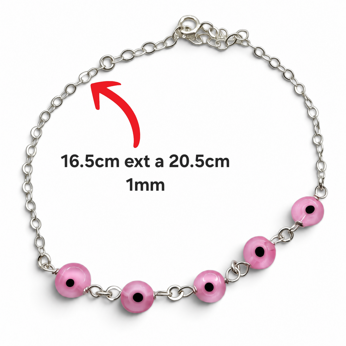 Pulsera Ojos Rosas Plata Ley 925