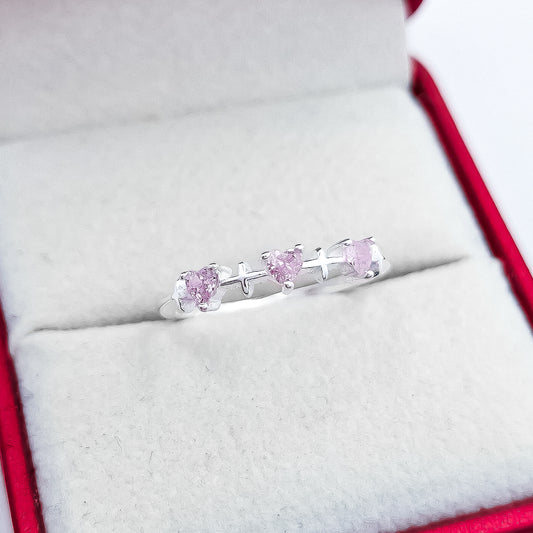 Anillo 3 Corazones Rosa
