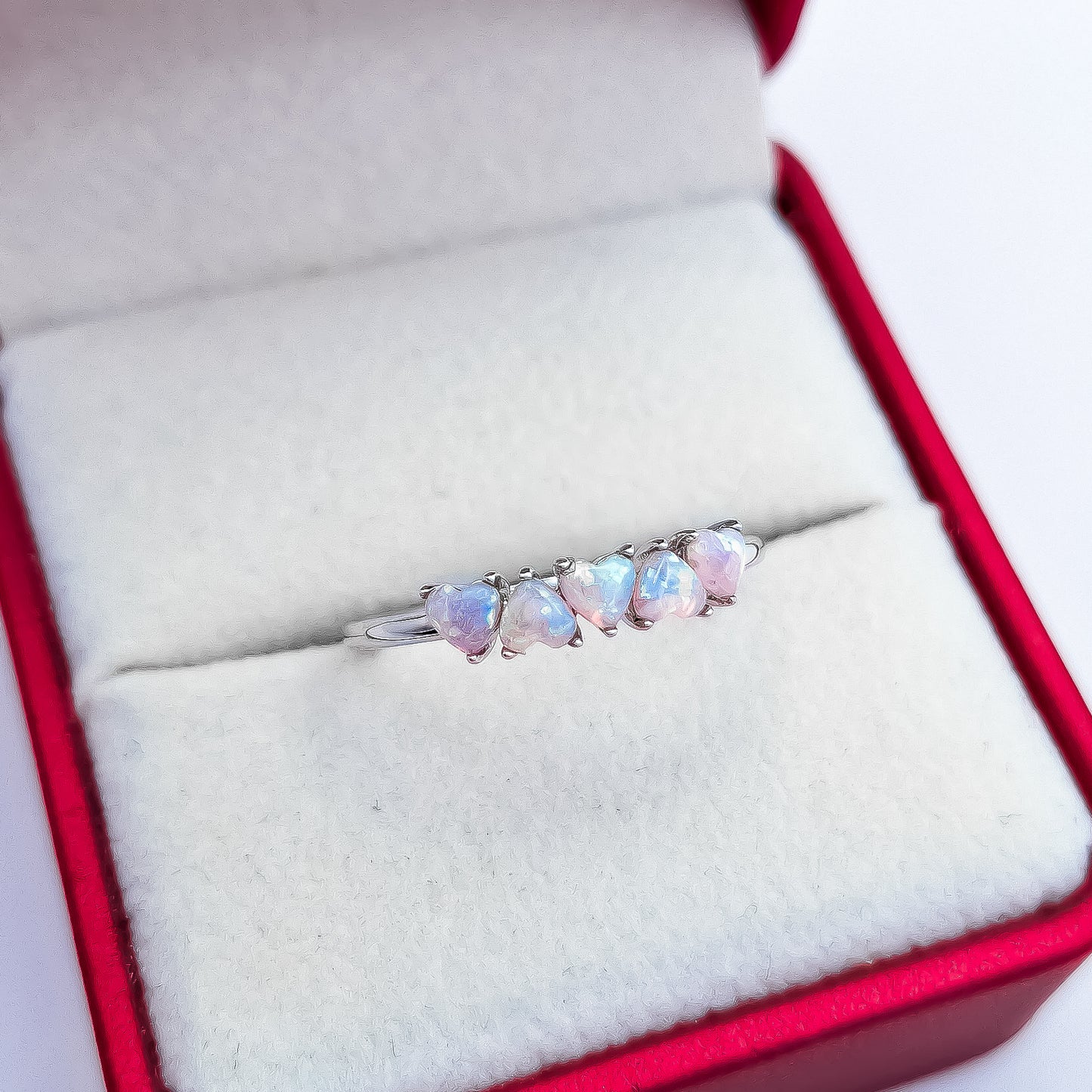 Anillo Corazones Rosas Opalo