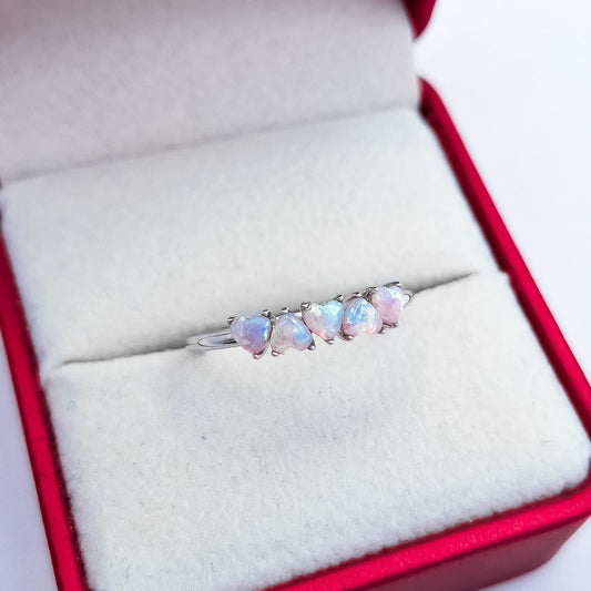 Anillo Corazones Rosas Opalo