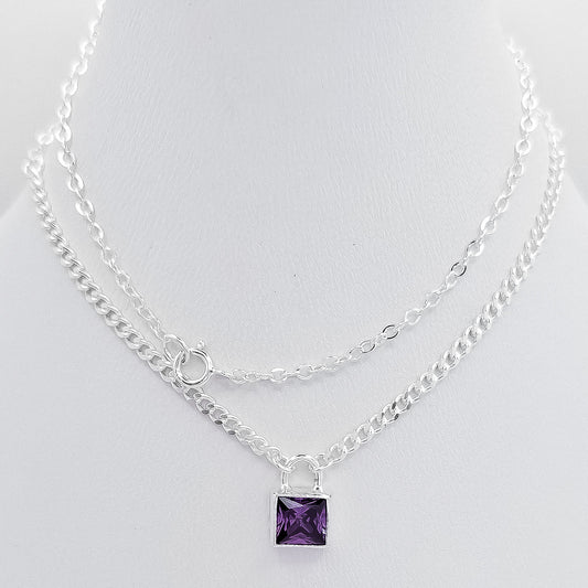 Collar Zirconia Cuadrada Morada