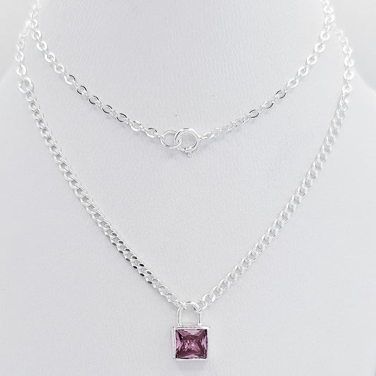 Collar Zirconia Cuadrada Rosa