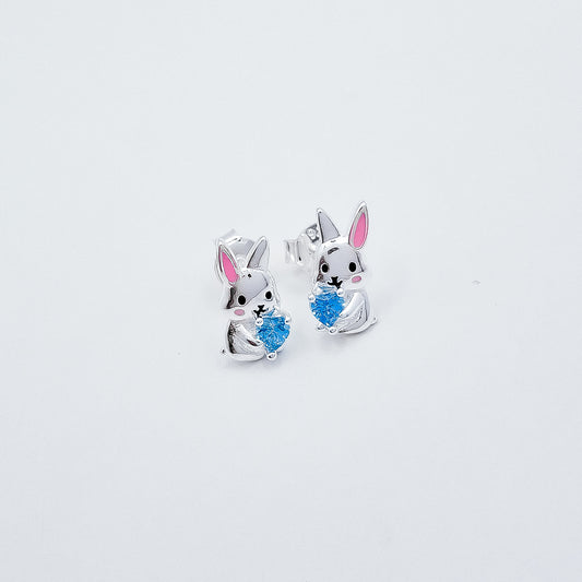 Arete Conejo Corazon Azul