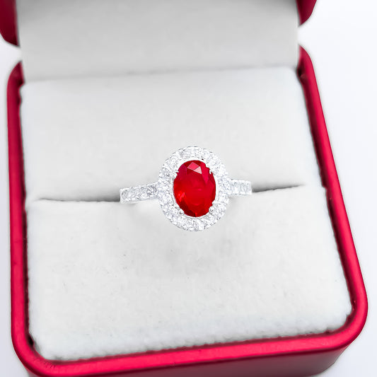 Anillo Zirconia Ovalo Rojo