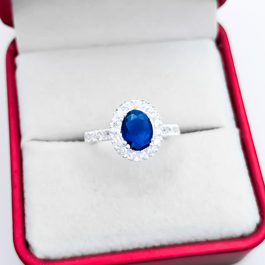 Anillo Zirconia Ovalo Azul