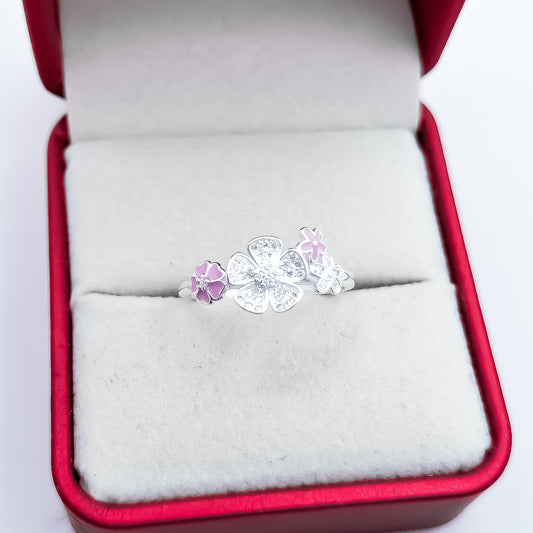 Anillo Flor Zirconia Blanca