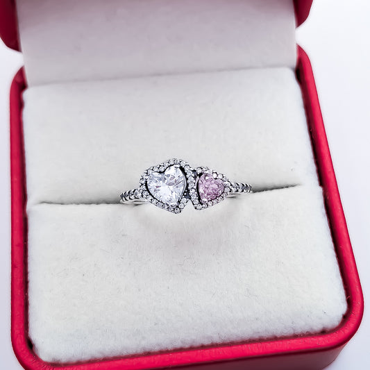 Anillo 2 Corazones Rosa