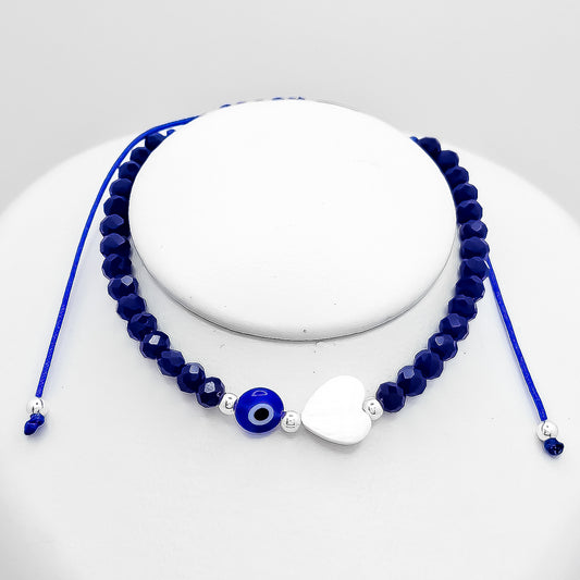 Pulsera Cristal Azul Ojo Corazon