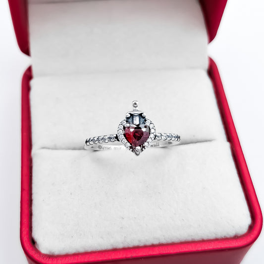 Anillo Espada Corazon Rojo