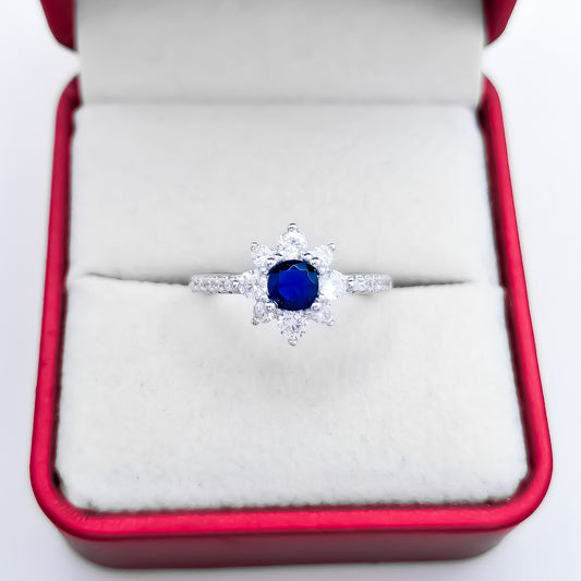 Anillo Zirconia Flor Azul