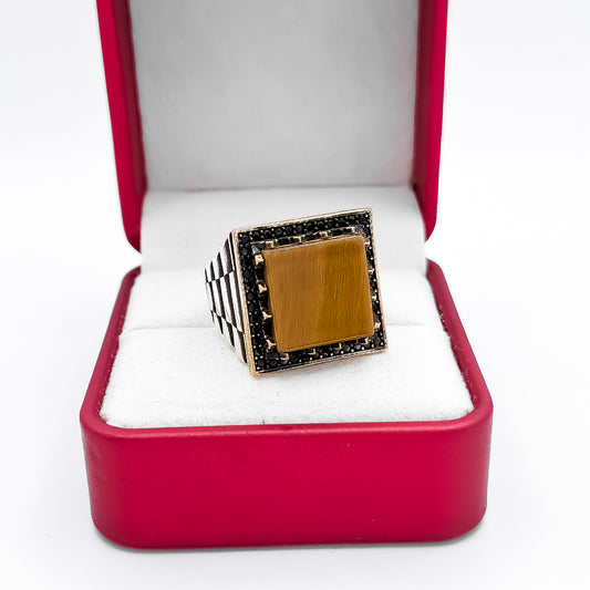 Anillo Cuadro Cafe Grueso