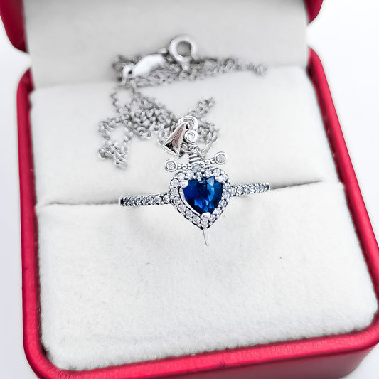 Anillo Espada Cadena Corazon Azul