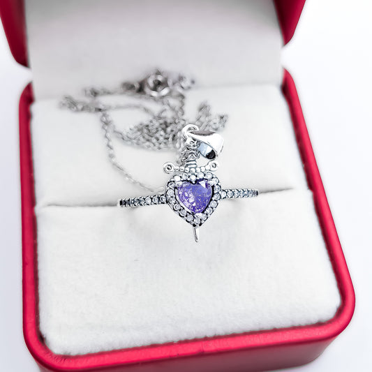 Anillo Espada Cadena Corazon Lila