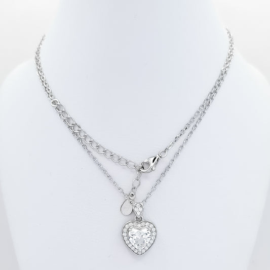 Collar Corazon Zirconia Blanco