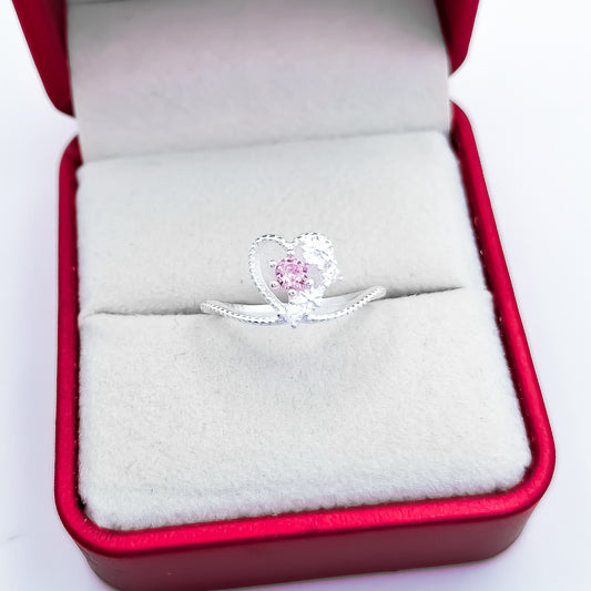 Anillo Corazon Zirconia Rosa