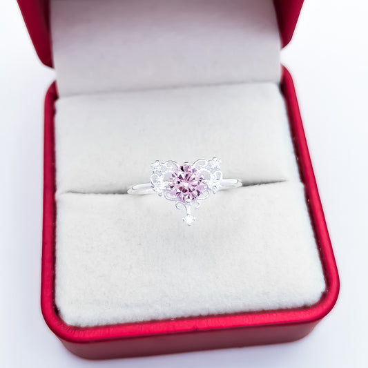 Anillo Corazon Zirconia Rosa