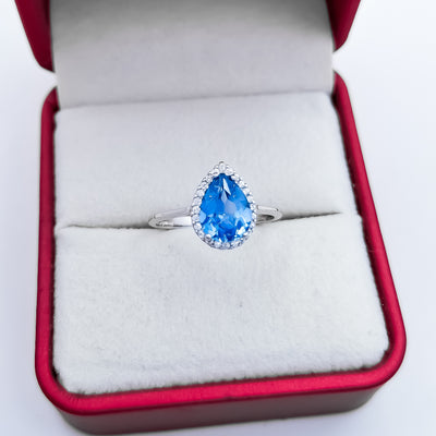 Anillo Gota Zirconia Azul Aqua