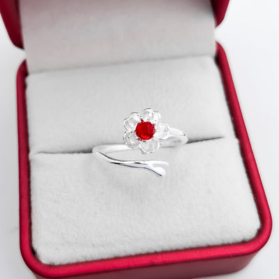 Anillo Flor Zirconia Roja