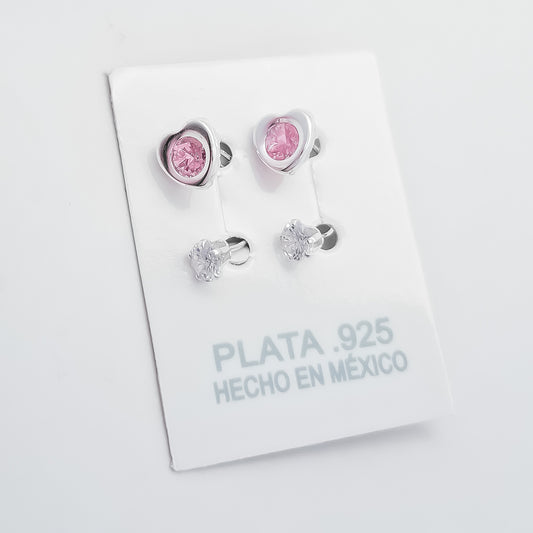 Arete Curvo Corazon Rosa