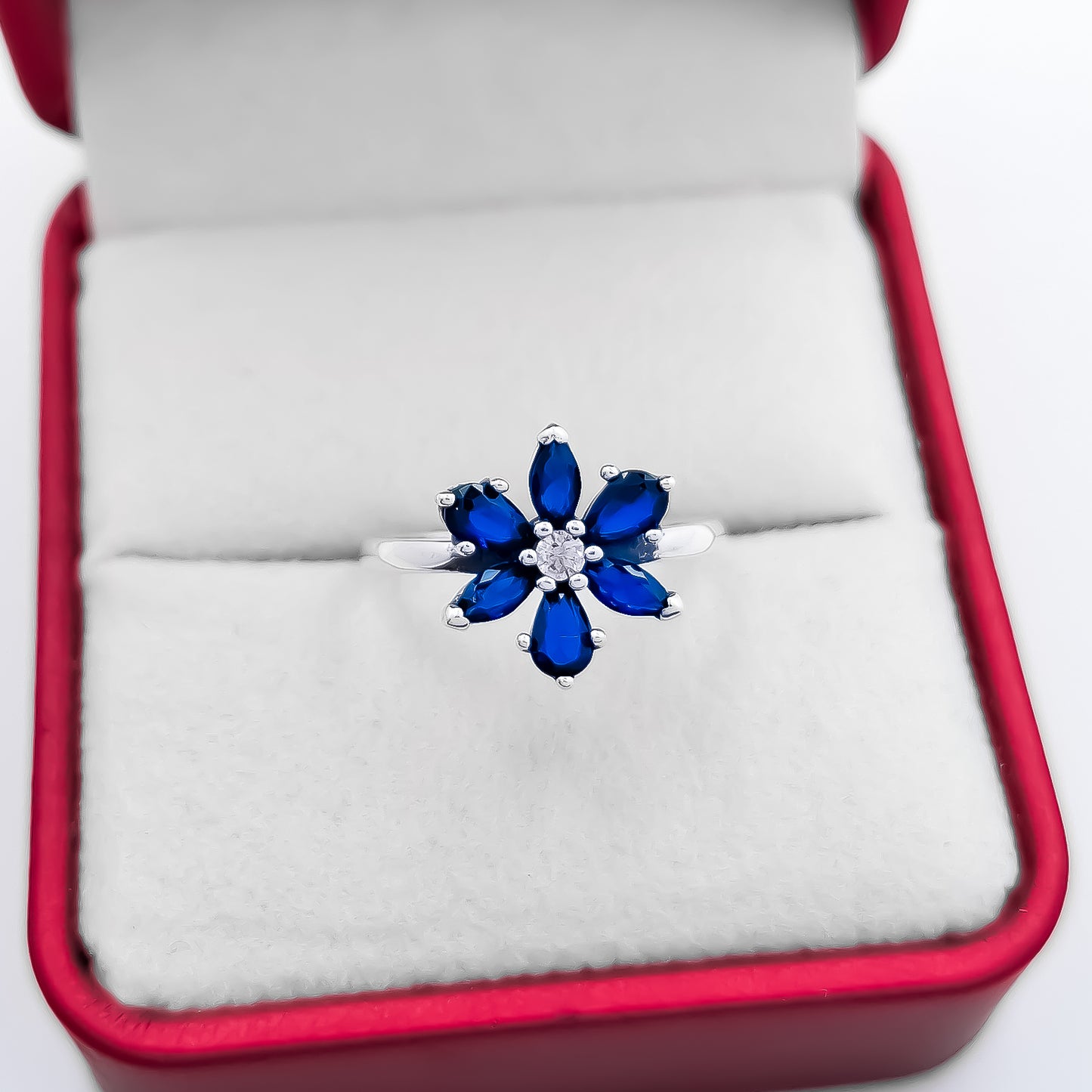 Anillo Flor Azul Zirconia