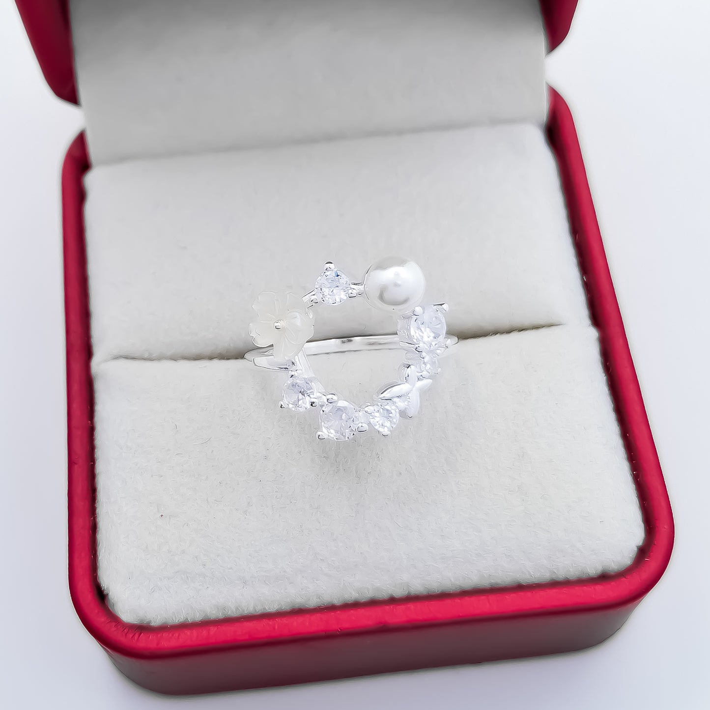 Anillo Zirconia Perla Flor