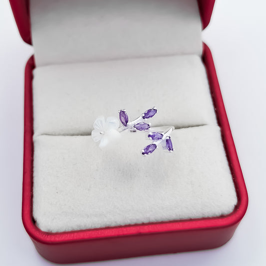 Anillo Hojitas Morada Flor