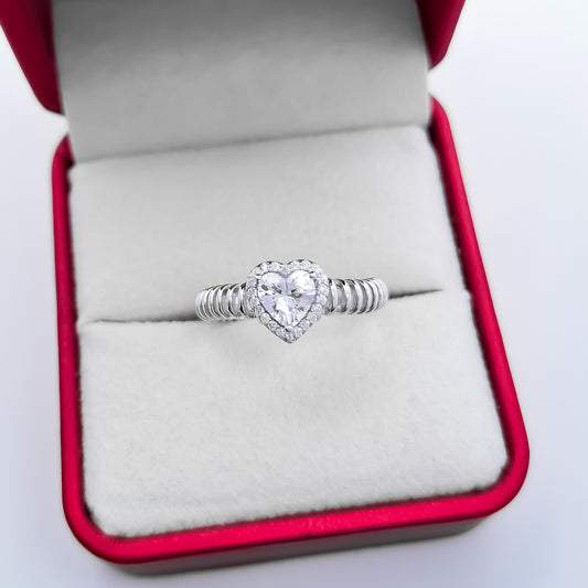 Anillo Zirconia Resorte Corazon
