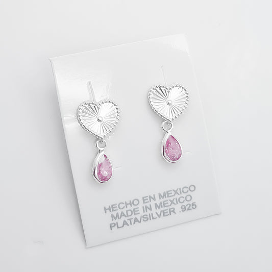 Arete Corazon Diamantado Rosa