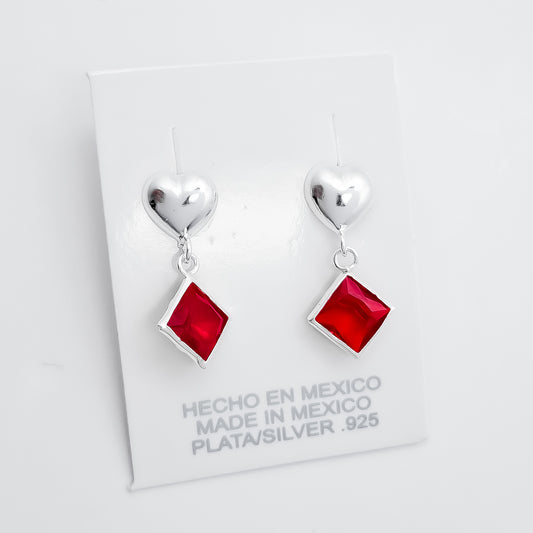 Arete Corazon Cuadro Rojo