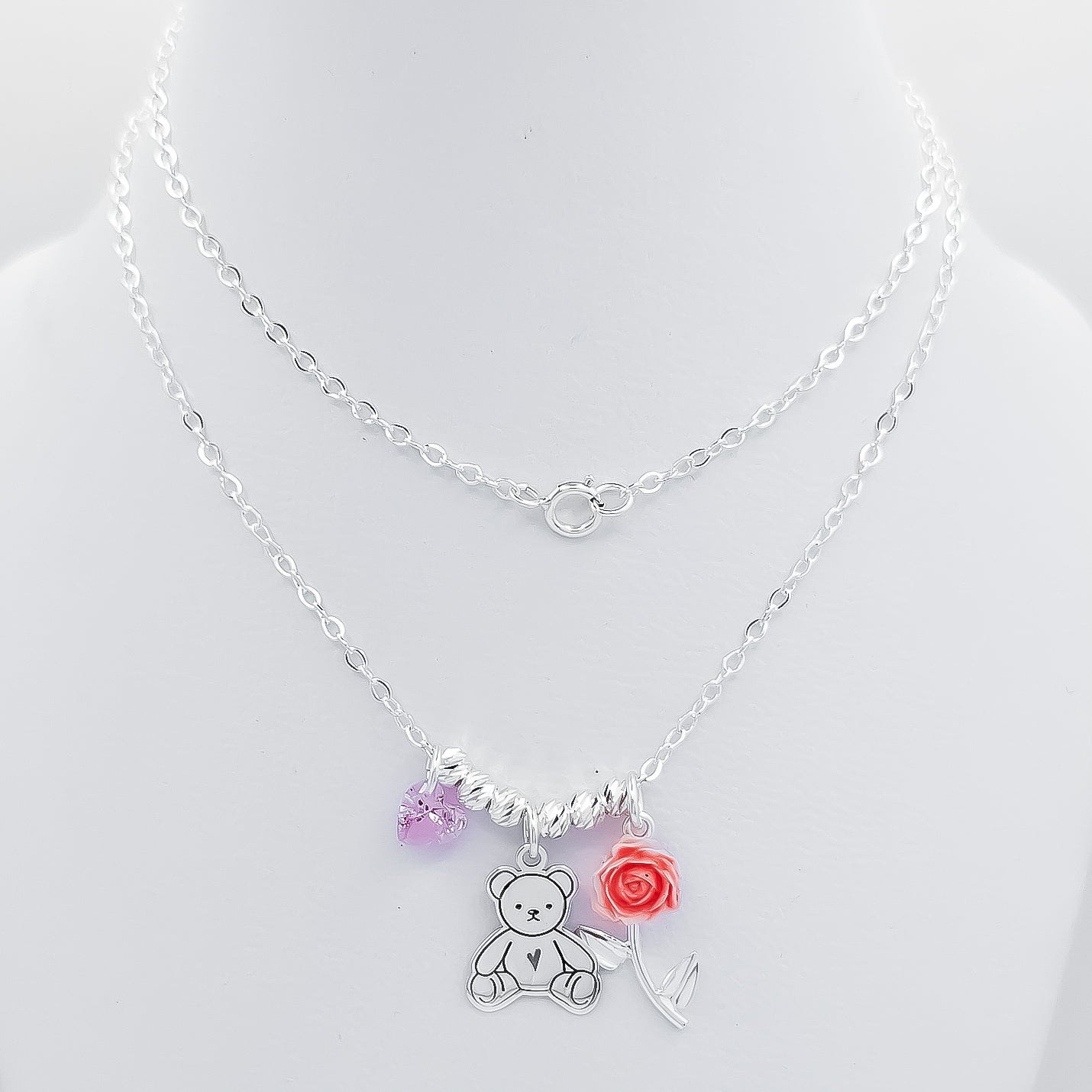 Collar Oso Rosa Naranja