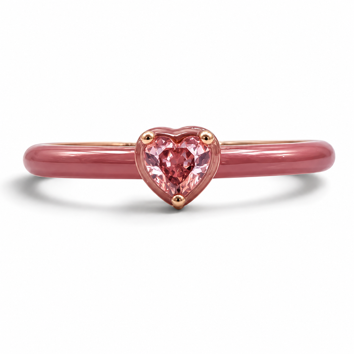 Anillo Esmalte Corazon Rosa Pan Plata Ley 925