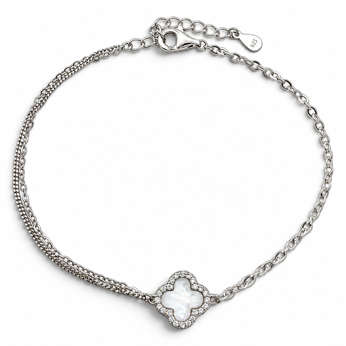 Pulsera Trebol Blanca Plata Ley 925