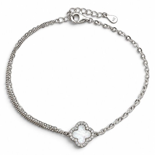 Pulsera Trebol Blanca Plata Ley 925