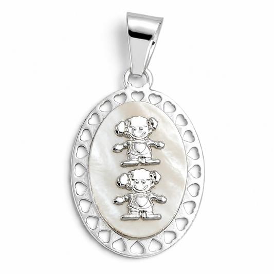 Dije Blanco 2 Niñas Plata Ley 925