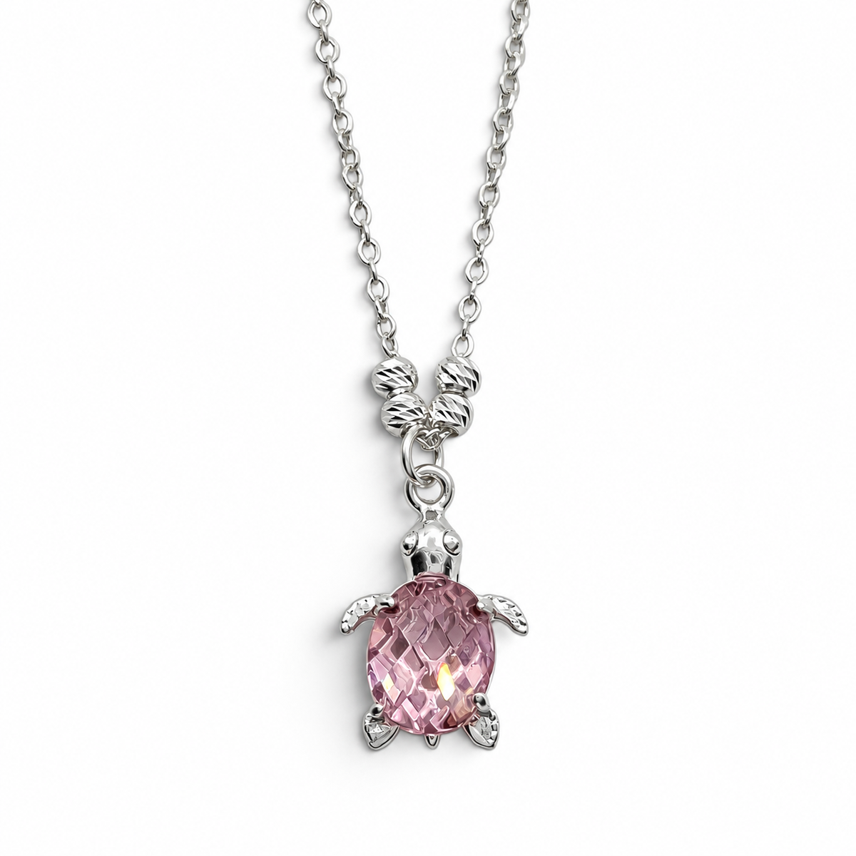 Collar Tortuga Rosa Plata Ley 925
