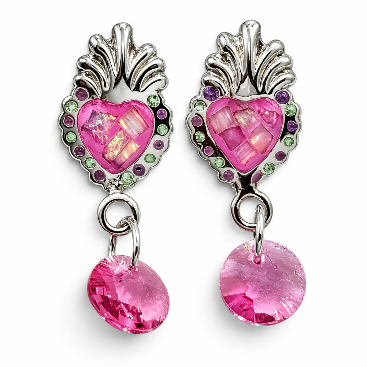 Arete Corazon Rosa Plata Ley 925