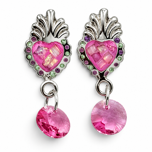 Arete Corazon Rosa Plata Ley 925