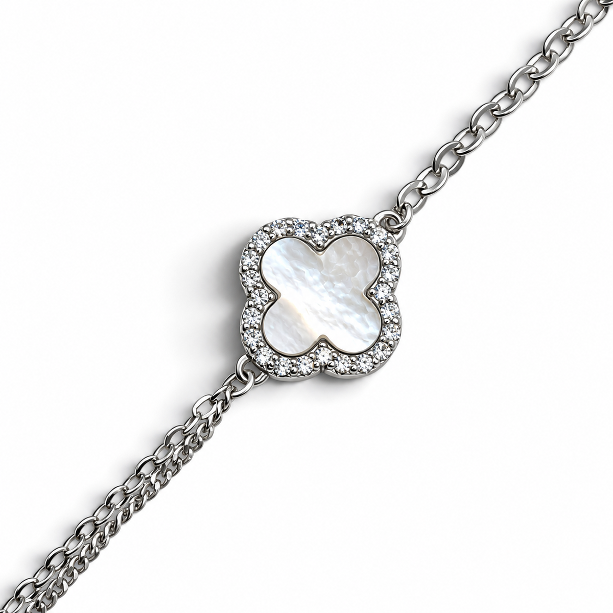 Pulsera Trebol Blanca Plata Ley 925