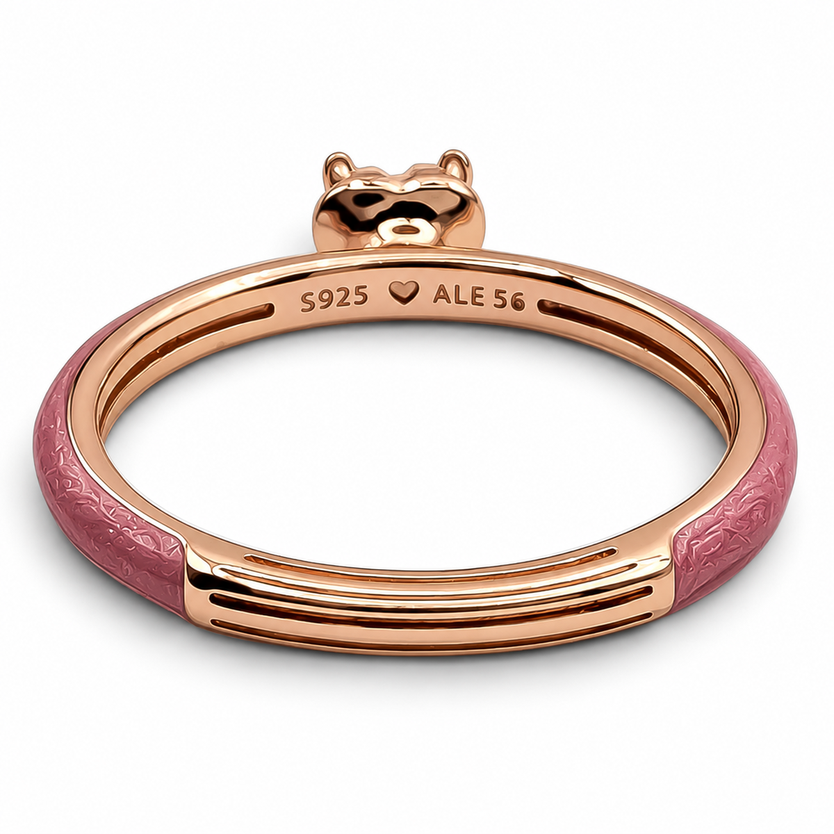 Anillo Esmalte Corazon Rosa Pan Plata Ley 925
