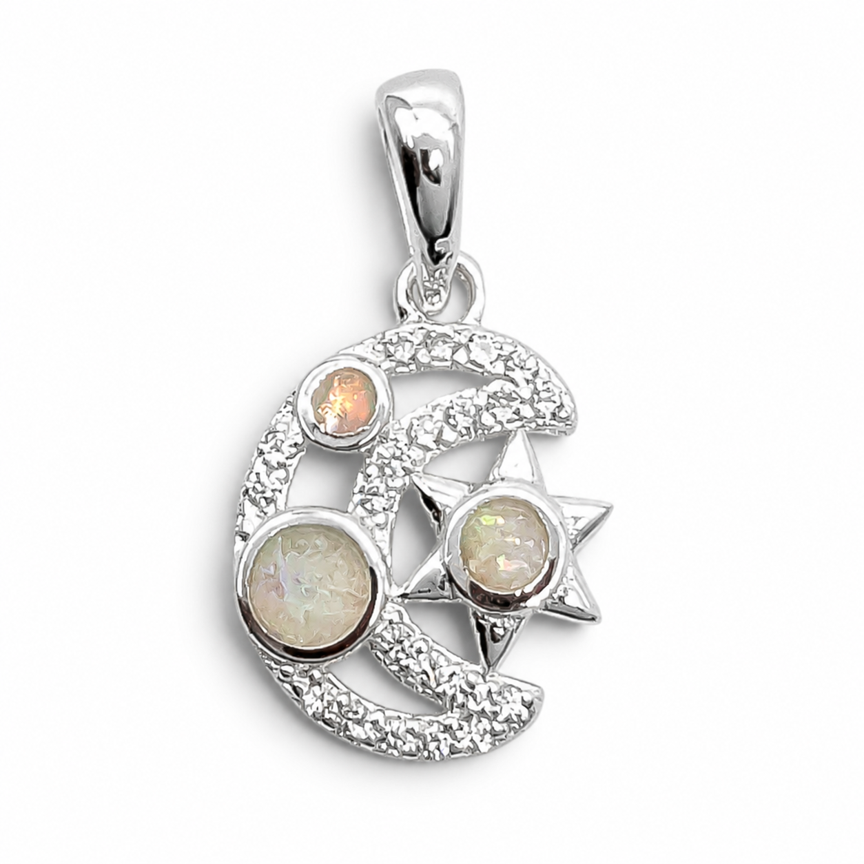 Dije Estrella Luna Blanco Opalo Plata Ley 925