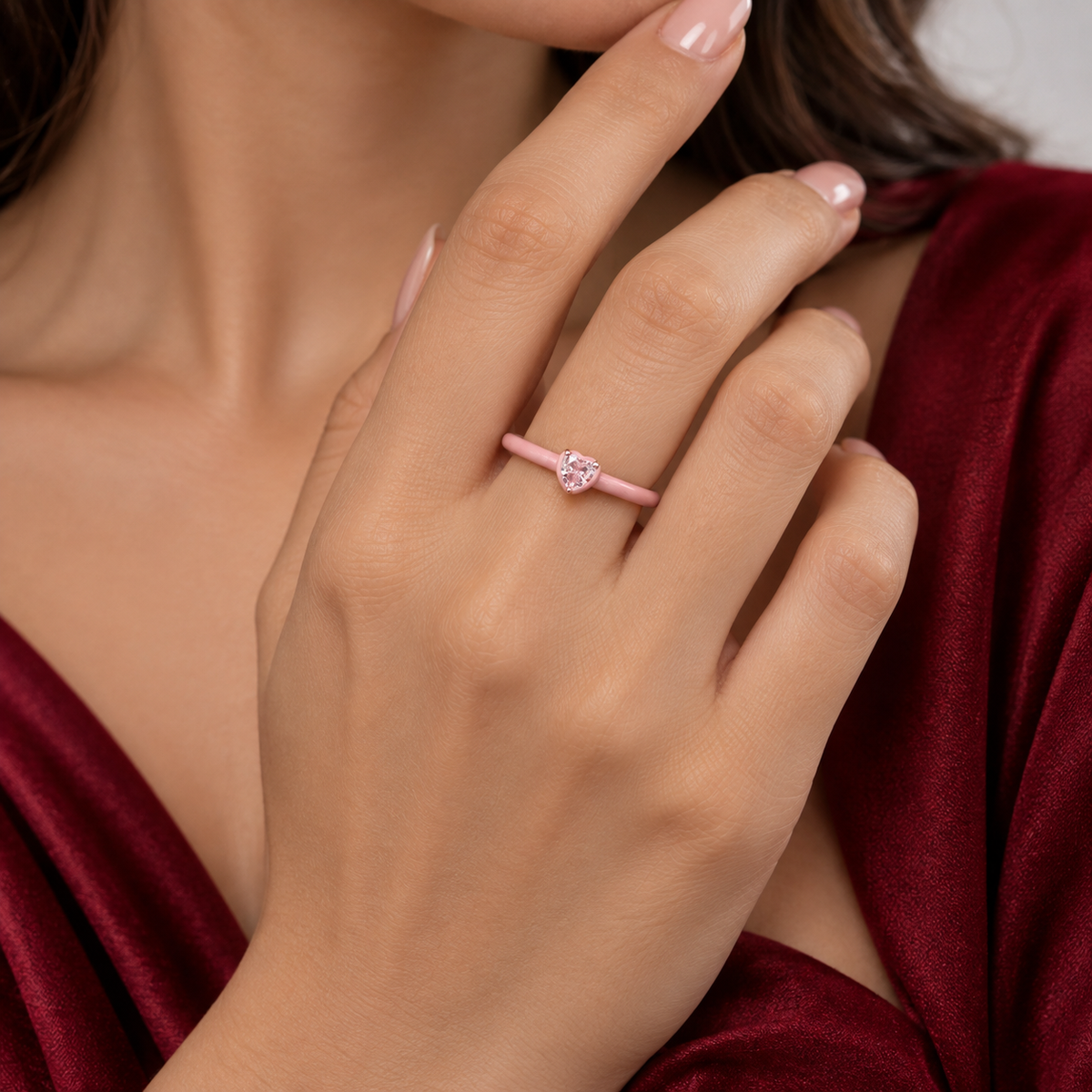 Anillo Esmalte Corazon Rosa Pan Plata Ley 925
