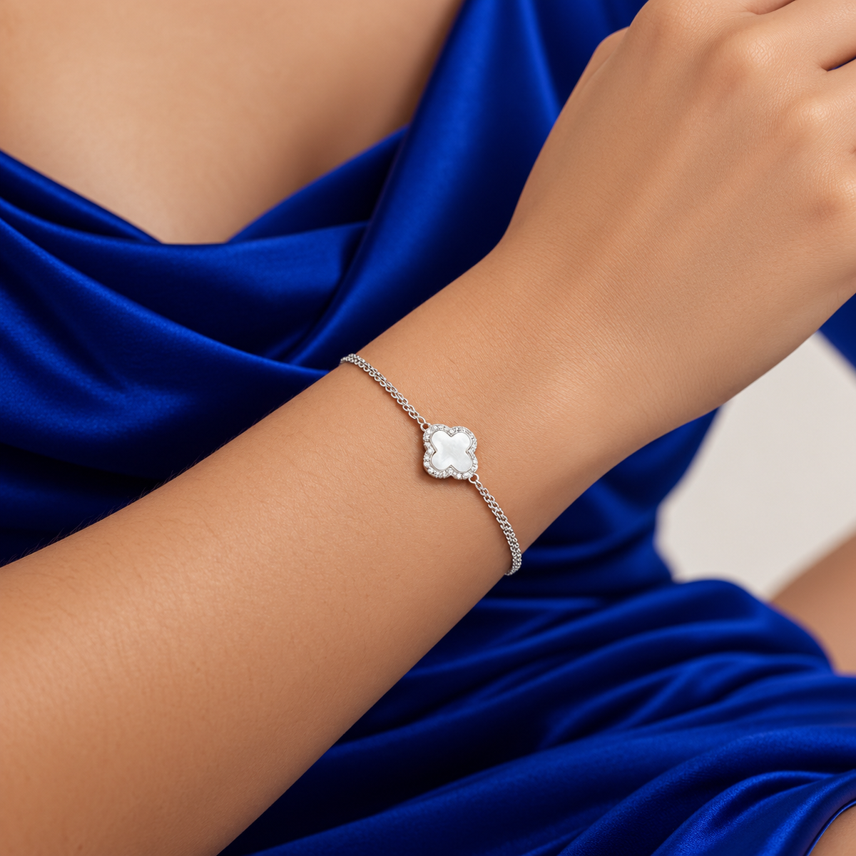 Pulsera Trebol Blanca Plata Ley 925