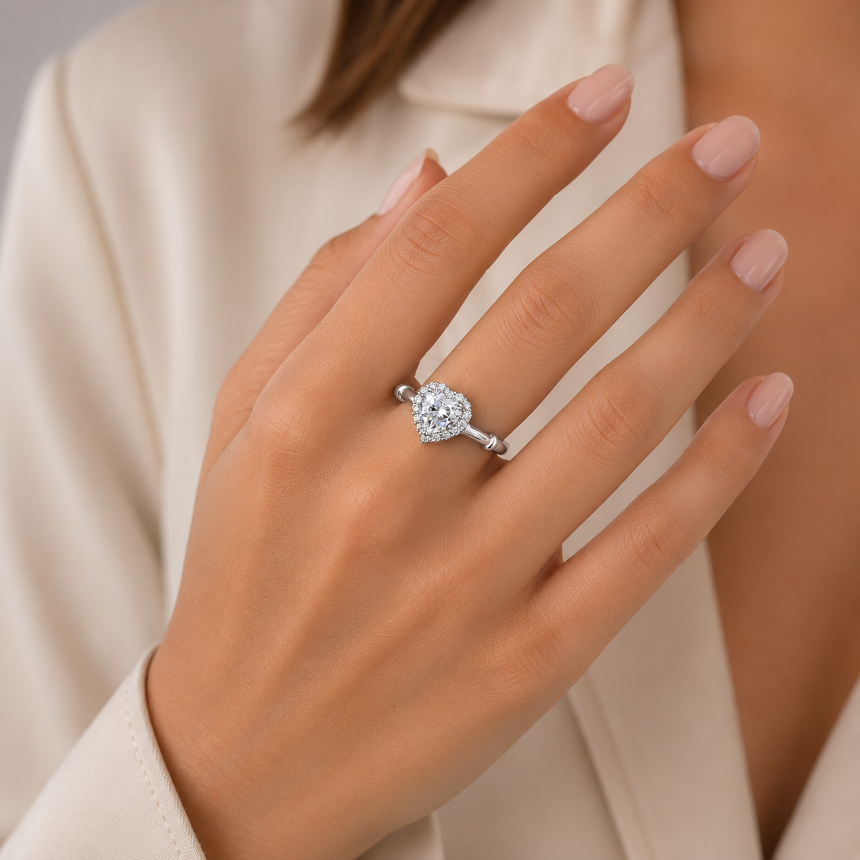 Anillo Blanco Corazon Plata Ley 925