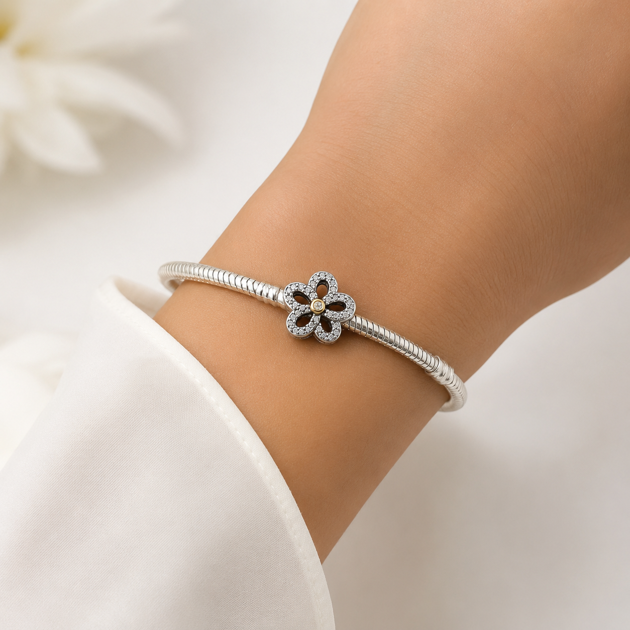 Charm Flor Zirconia Plata Ley 925