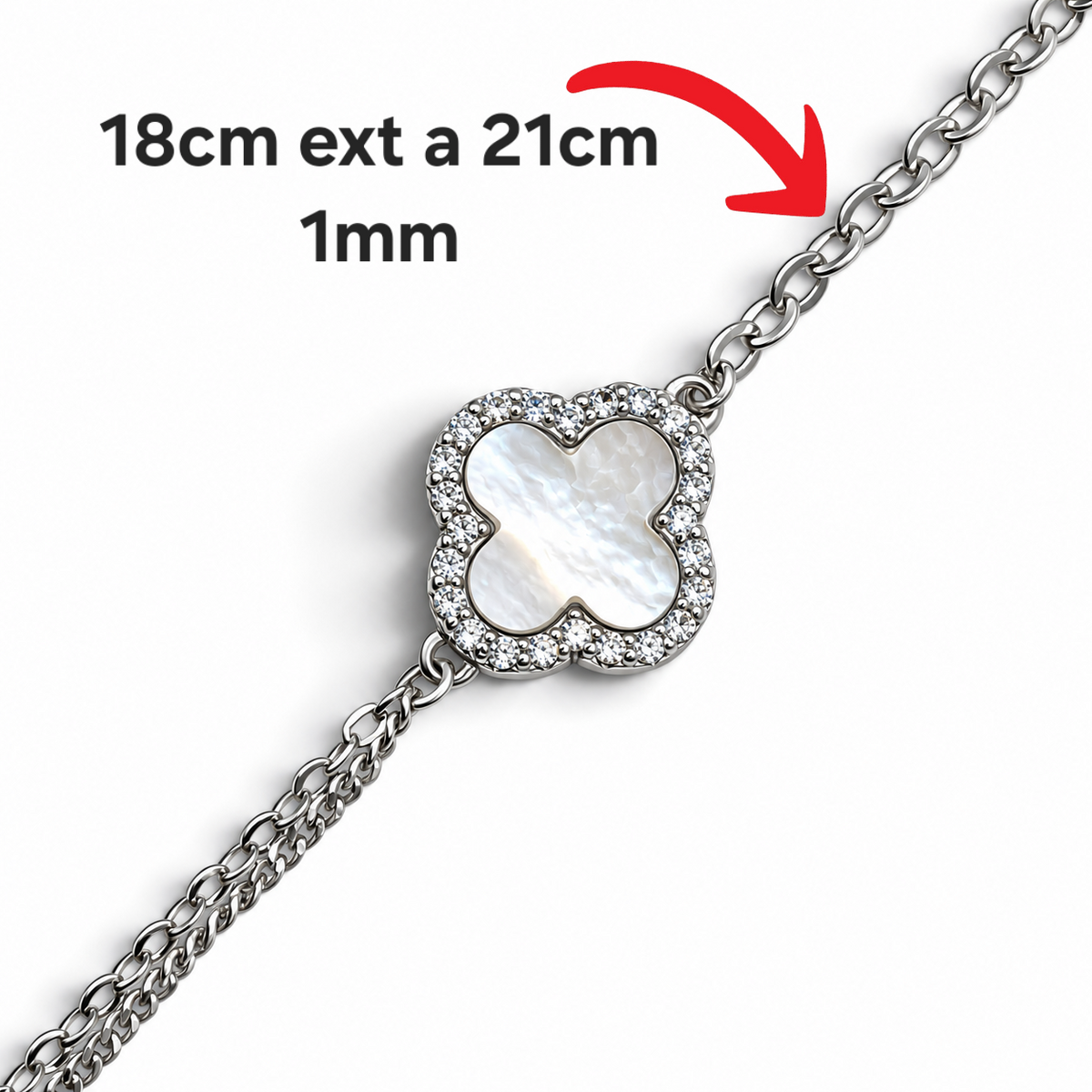 Pulsera Trebol Blanca Plata Ley 925