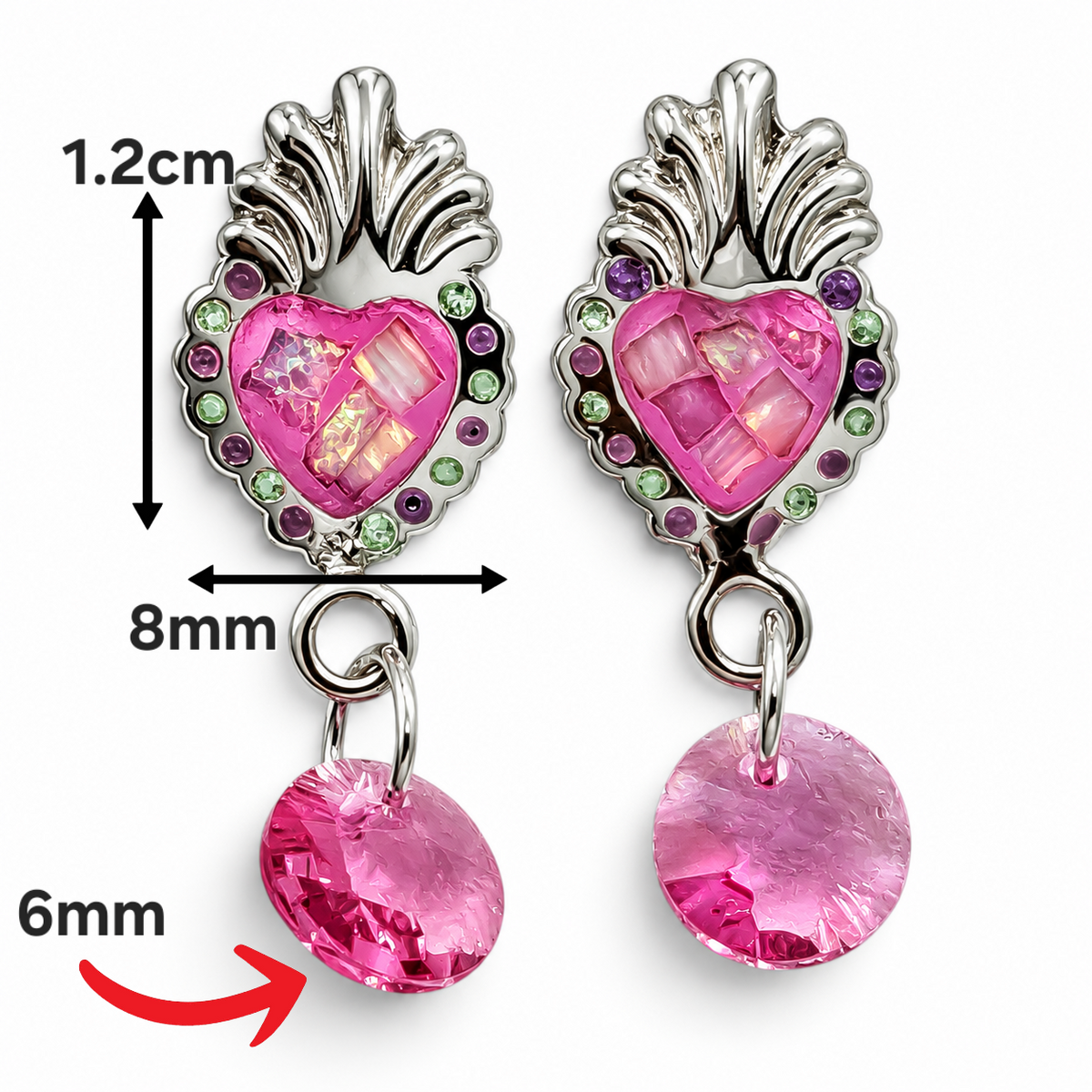 Arete Corazon Rosa Plata Ley 925