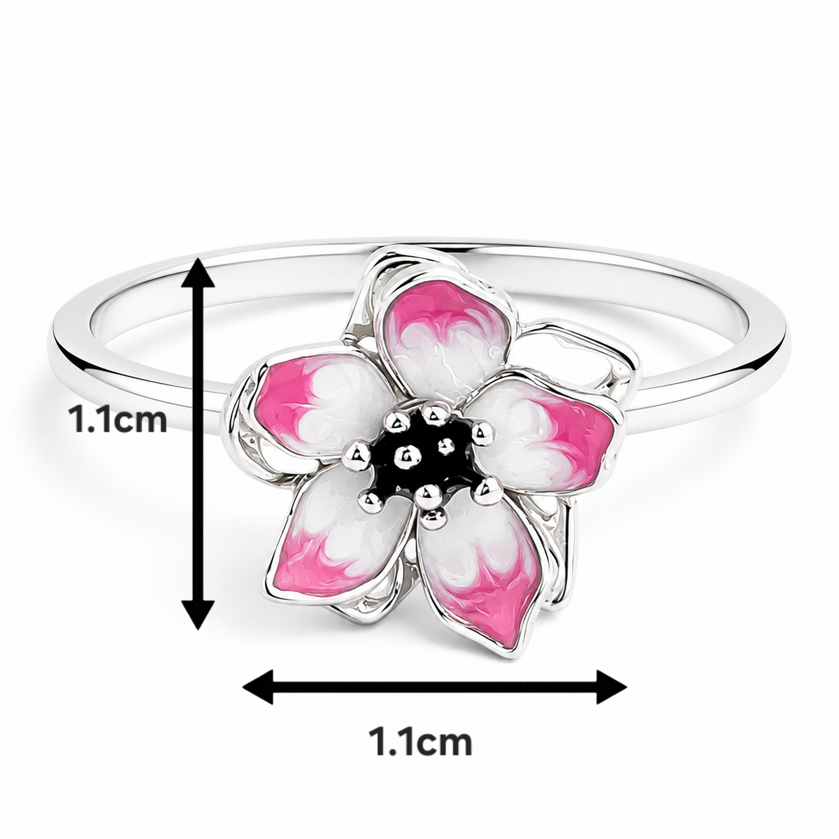 Anillo Flor Rosa Blanca Pan Plata Ley 925