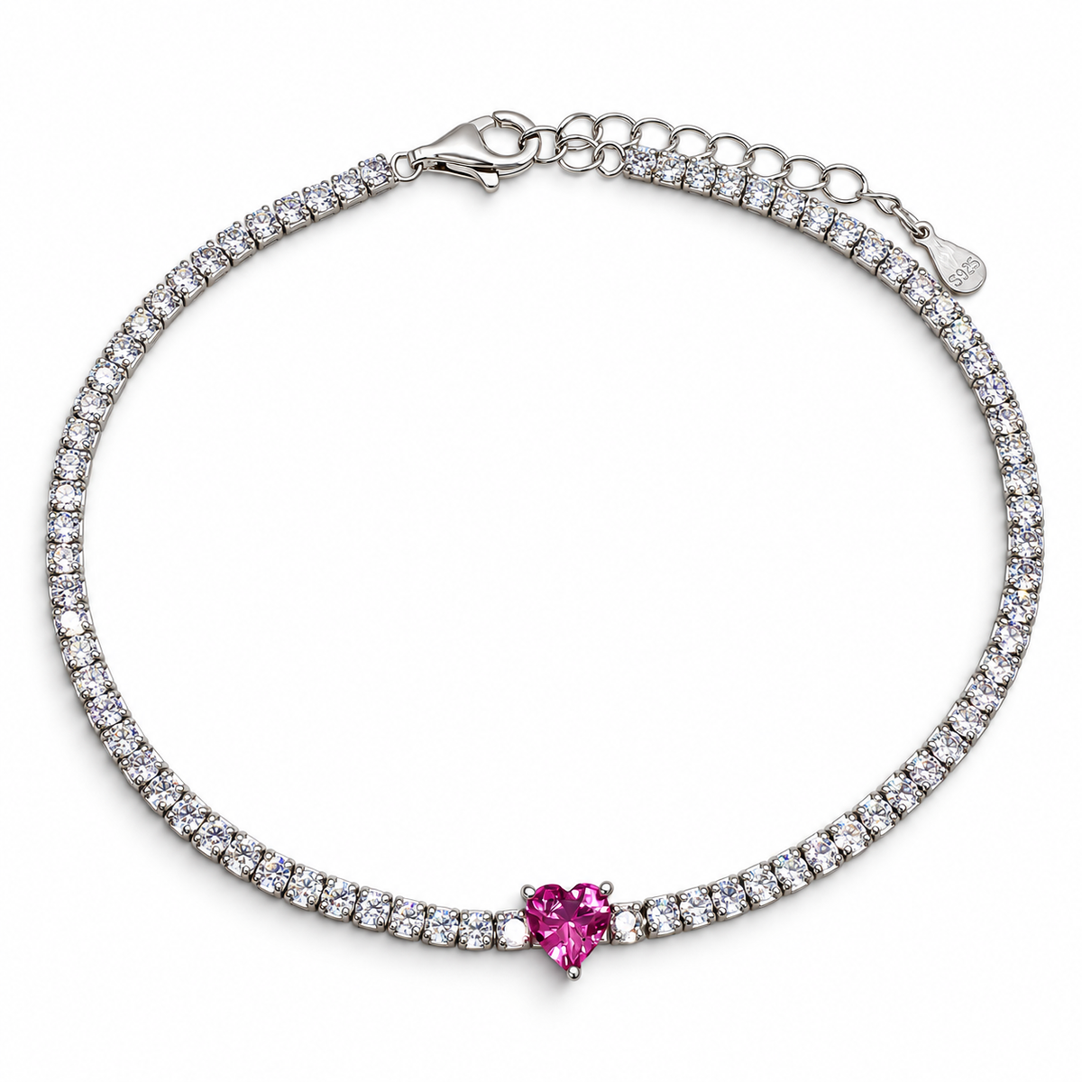 Pulsera Corazon Fiusha Plata Ley 925