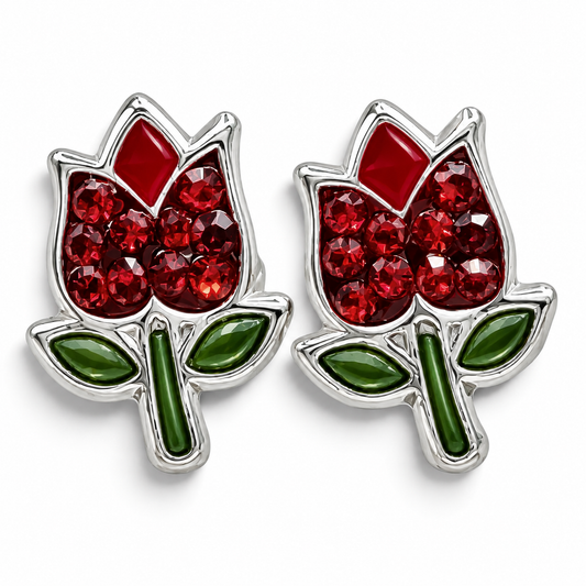 Broquel Tulipan Rojo Plata Ley 925